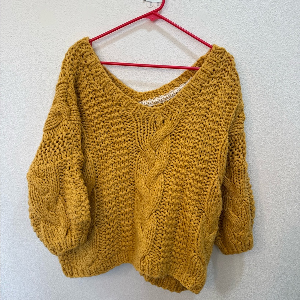 POL Mustard V-Neck Chunky Sweater